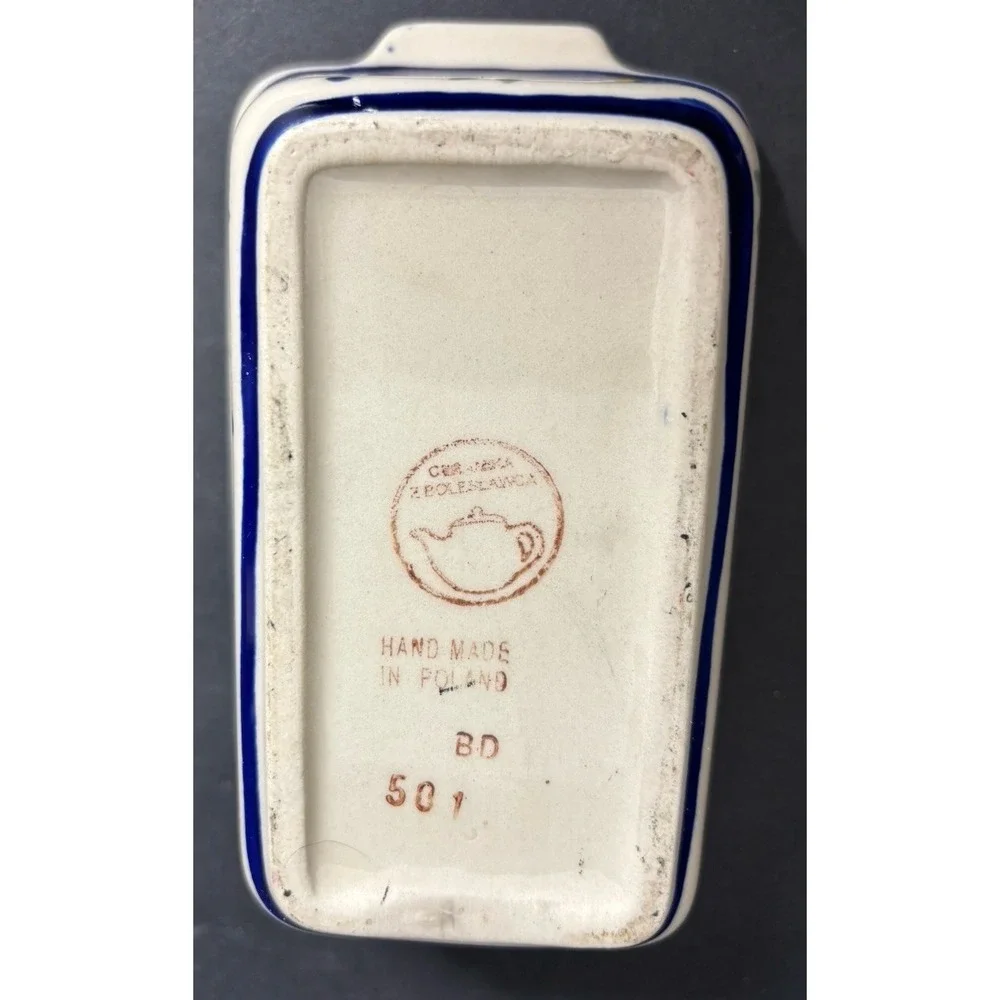 Boleslawiec Polish Pottery Mini Loaf Pan Floral Blue 6